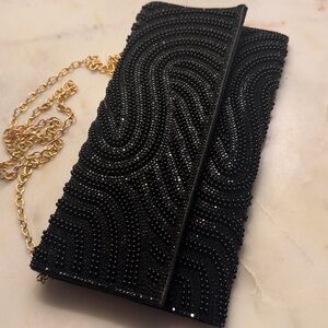 Badgley Mischka beaded sequin black evening bag clutch crossbody NEW
